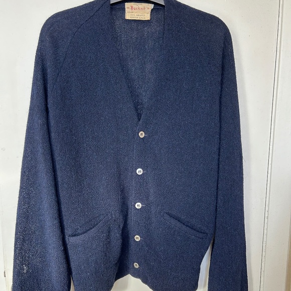 Ladies Bucknit Peruvian Alpaca Navy cardigan - Picture 1 of 5